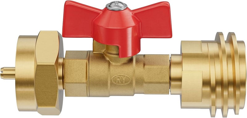Rushare Store Upgraded 1lb Propane Tank Adapter with Valve, Propane Adapter 20lb to 1lb Converter, Hook Up Small Propane Tanks When 20lb Ran Out, Solid Brass - Image 1